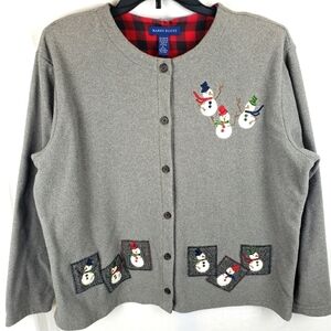 Karen Scott Vintage Long Sleeve Cardigan Sweater with Snowmen on it Sz XL